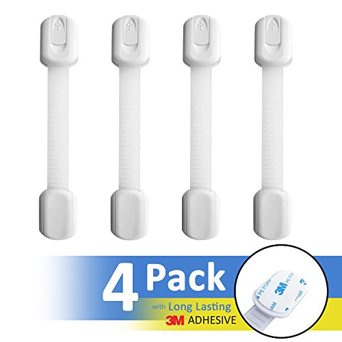 Child Safety Strap Locks (4 Pack) for Fridge, Cabinets, Drawers, Dishwasher, Toilet, 3M Adhesive No Drilling - Jool Baby - Image 2